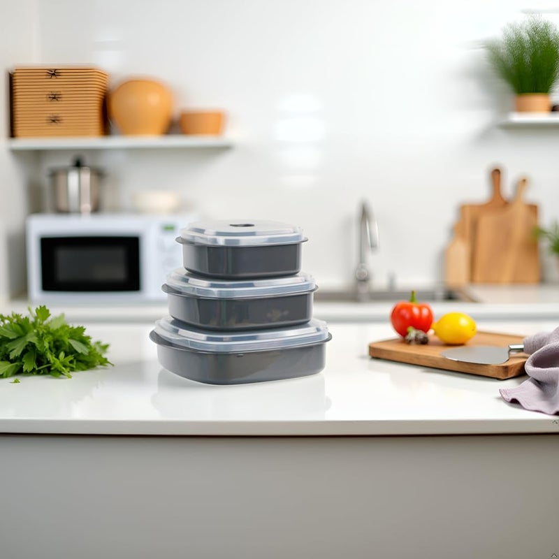 Reston Lloyd Nesting Microwave Containers, Set of 3, Adjustable Steam Vents, Airtight, Meal Prep, Durable BPA-Free Plastic- Freezer & Dishwasher Safe, Cookware & Food Storage, Anyday Cookware, Gray - Image 4